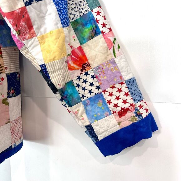 Handamde Jacket Womens Large Colorful Patchwork Quilted Open Front Rainbow - Picture 12 of 16